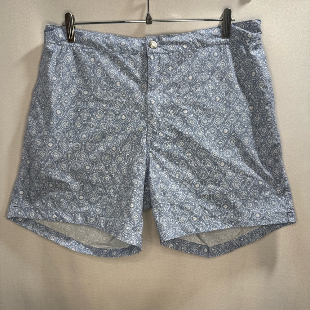 Peter Millar Crown Crafted Nautical Print Swim Shorts Men’s L Blue